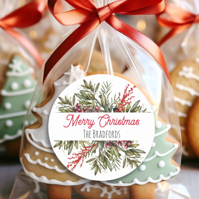 Adesivo Redondo Folhagem bonito de Natal Botânico (Criador carregado)