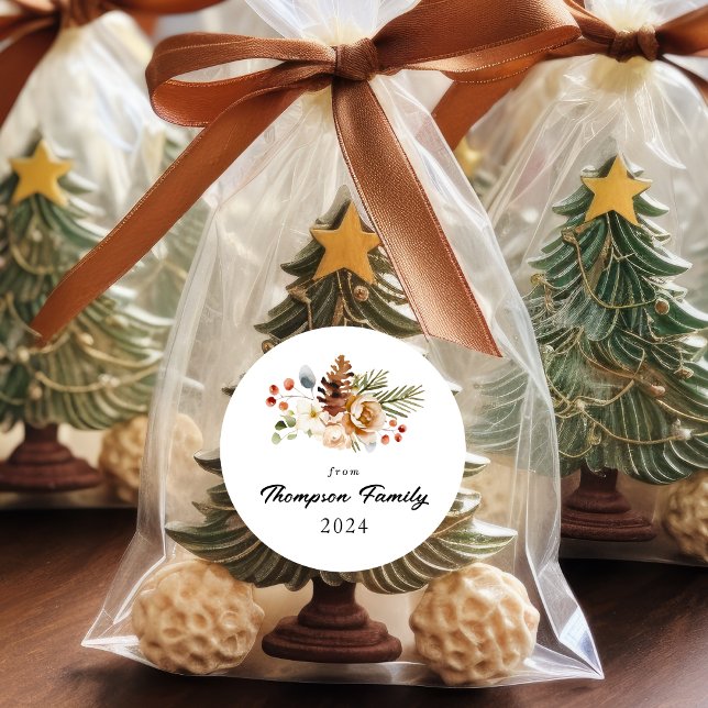 Adesivo Redondo Folhagem Botânica Clássica de Natal Elegante (Criador carregado)