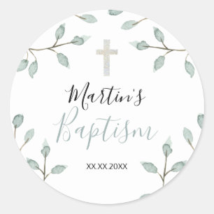 Adesivo Redondo folhagem das aquarelas Baptism