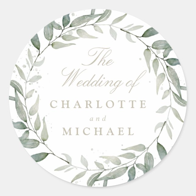 Adesivo Redondo Folhagem de aquarela (Frente)