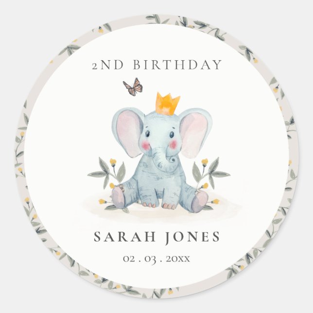 Adesivo Redondo Folhagem de Elefantes da Madeira a Qualquer Aniver (Frente)