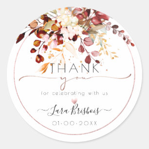 Adesivo Redondo Folhagem de Outono Rústica Aquarela Goma de Eucali