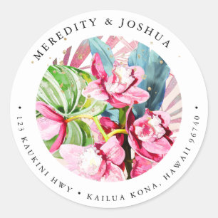 Adesivo Redondo Folhagem de Prata da Orquídea de Cymbidium Rosa P