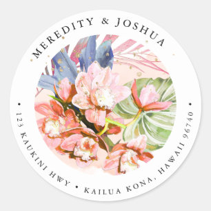 Adesivo Redondo Folhagem de Prata PixDezines Laranja Da Orquídea 