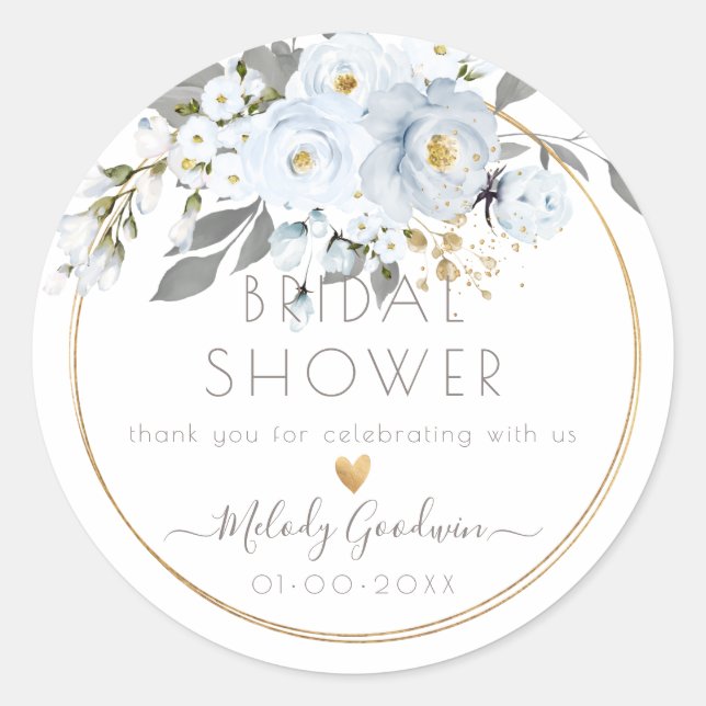 Adesivo Redondo Folhagem de Rosas Azuis Dusty PixDezines (Frente)