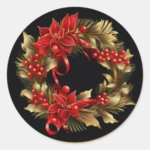Adesivo Redondo Folhagem Festiva Dourada Holly