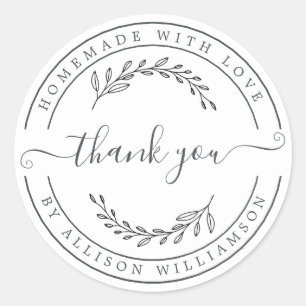 Adesivo Redondo Folhagem Homemade Obrigado