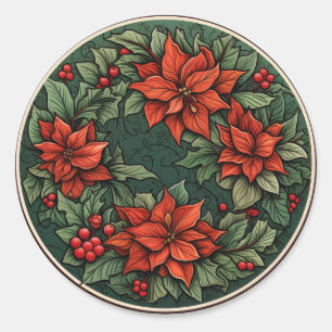 Adesivo Redondo Folhagem Sazonal Alegre-Poinsettia