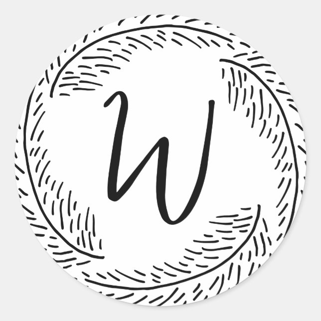 Adesivo Redondo Folhagem Simples de Monograma Chic Moderna e Chic  (Frente)