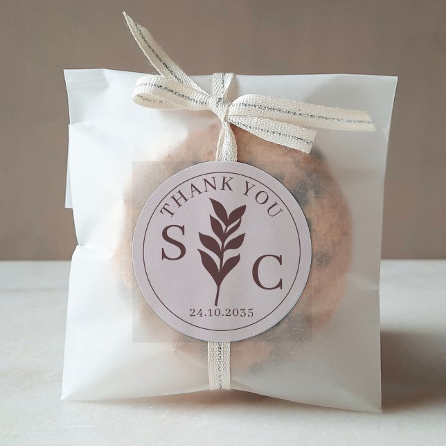 Adesivo Redondo Folhagem Simples TerracottaWedding Favor Monograma (Criador carregado)