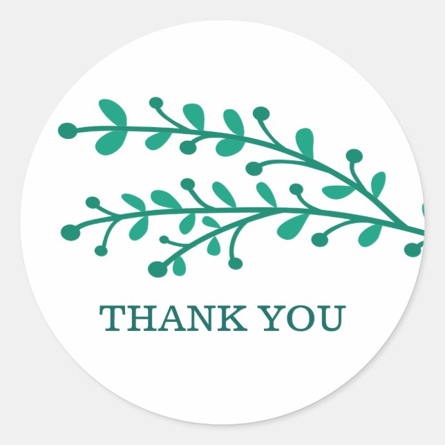Adesivo Redondo Folhagem Simples Verde Obrigado (Frente)