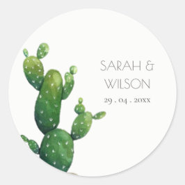 Adesivo Redondo Folhagem Verde de Cactus Mínimo Elegante