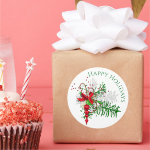 Adesivo Redondo Folhagem Verde de Canas Vermelhas Clássicas de Fer