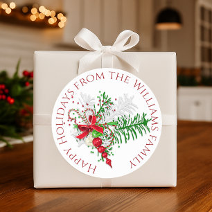 Adesivo Redondo Folhagem Verde de Caneta Vermelha de Feriado Perso