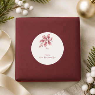 Adesivo Redondo Folhagens Botânicas de Natal Elegantes Vermelhas