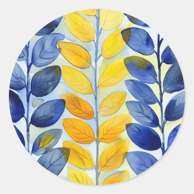 Adesivo Redondo Folhas Amarelas e Azuis (Frente)