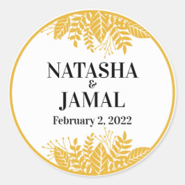 Adesivo Redondo Folhas Amarelas Elegantes de Mostarda