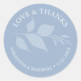 Adesivo Redondo Folhas Azuis Simples - Obrigado Casamento