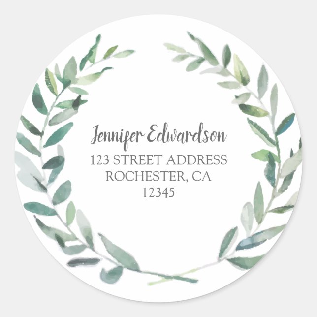 Adesivo Redondo Folhas botânicas de aquarela retornam selos (Frente)