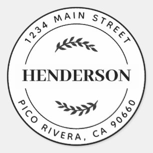 Adesivo Redondo Folhas Botânicas Endereço de Devolução Redondo Mod