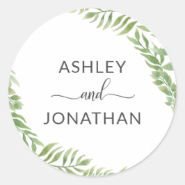 Adesivo Redondo Folhas Botânicas Foco Branco Rótulos Brancos