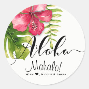 Adesivo Redondo Folhas Brancas de Hibisco Tropical Chic como Lembr