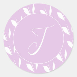 Adesivo Redondo Folhas brancas iniciais personalizadas de silhueta