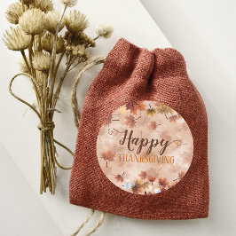 Adesivo Redondo Folhas Castanhas de Outono Dia de Ação de Graças F