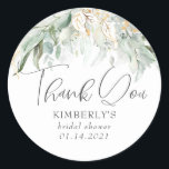 Adesivo Redondo Folhas de aguarela boho de verde e dourado Obrigad<br><div class="desc">Adesivos de greenery de eucalipto</div>