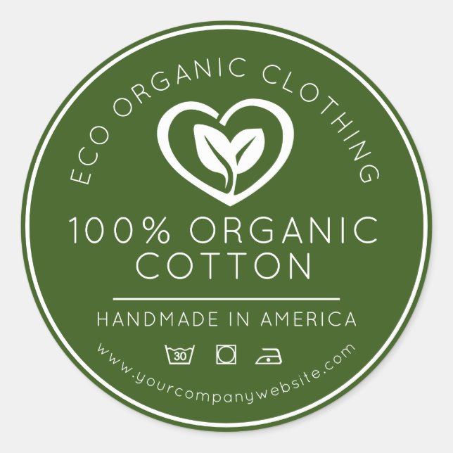 Adesivo Redondo Folhas de algodão orgânico em um negócio cardíaco  (Frente)