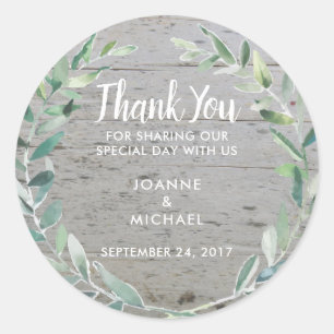 Adesivo Redondo Folhas de Aquarela Casamento Obrigado Favor