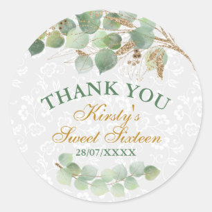 Adesivo Redondo Folhas de Aquarela Dourado Brilho Sweet Sixteen