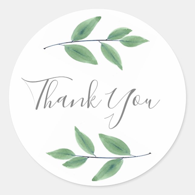 Adesivo Redondo Folhas de Aquarela Verde (Frente)
