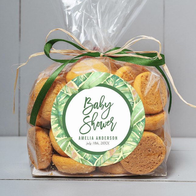 Adesivo Redondo Folhas de Aquarela Verde de Chá de fraldas Tropica (Criador carregado)