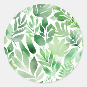 Adesivo Redondo Folhas de Aquarela Verde Sage