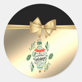 Adesivo Redondo Folhas de Árvore de Natal Trendentes, Arco Dourado