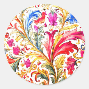 Adesivo Redondo Folhas de Design Florentine de rico