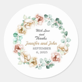 Adesivo Redondo Folhas de Eucalipto Aquarela para Casamento