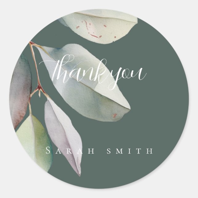 Adesivo Redondo Folhas de eucalipto Elegante (Frente)