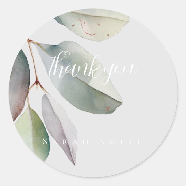 Adesivo Redondo Folhas de eucalipto Elegante (Frente)