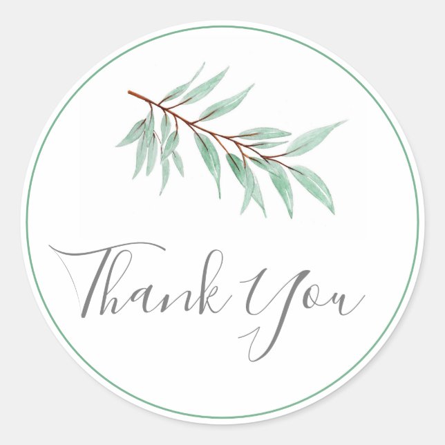 Adesivo Redondo Folhas de Eucalyptus com Aquarela (Frente)