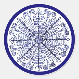 Adesivo Redondo Folhas de Fern Azul-Sticker