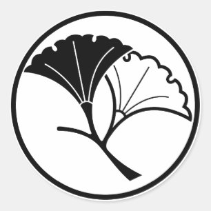 Adesivo Redondo Folhas de ginkgo yin e yang em anel filamentoso