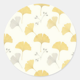 Adesivo Redondo Folhas de Leque de Ginkgo Amarelo Repetidas