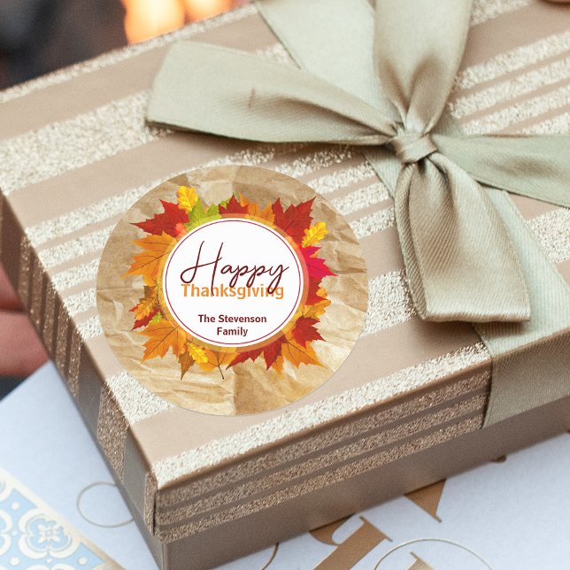 Adesivo Redondo Folhas De Mapeamento De Queda Na Textura De Papel, (Criador carregado)