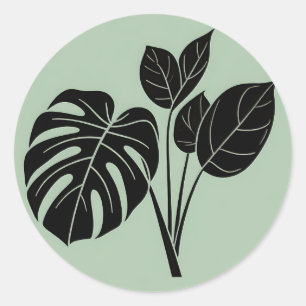 Adesivo Redondo Folhas de Monstera Minimalista Tropical Sage