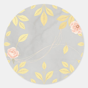 Adesivo Redondo Folhas de ouro com Deco de Arte Floral Esmagado