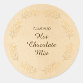 Adesivo Redondo Folhas de Ouro Elegantes Mistura de Cacau Quente M