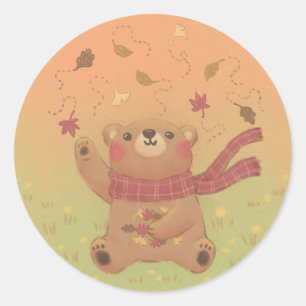 Adesivo Redondo Folhas de outono do Urso de Teddy