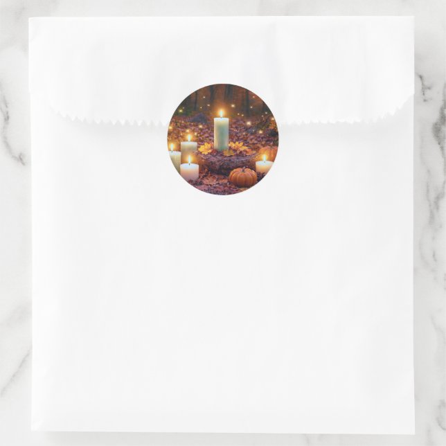 Adesivo Redondo Folhas de Outono e Velas (Bolsa)